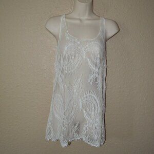 Sz S/M Bonnie Strauss White Lace Nylon Tank Top